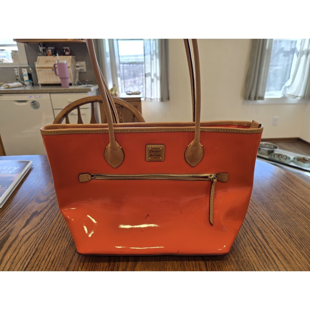 Dooney & Bourke Orange Patent Leather Tote Bag Preppy Resort Quiet Luxury Summer